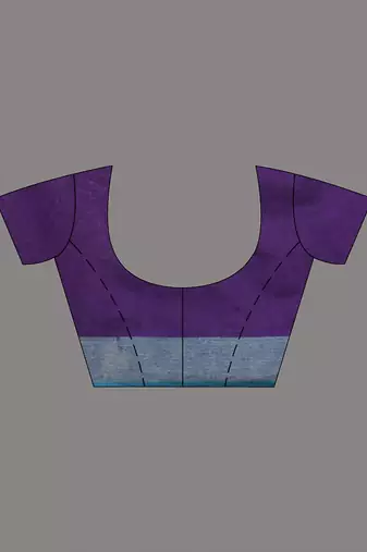 Grey and purple half & half cotton soft saree with zari border