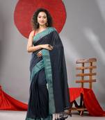 Grey cotton soft saree with zari border