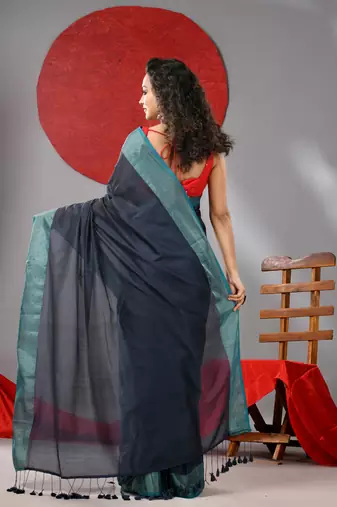 Grey cotton soft saree with zari border