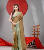 Beige cotton soft saree with zari border