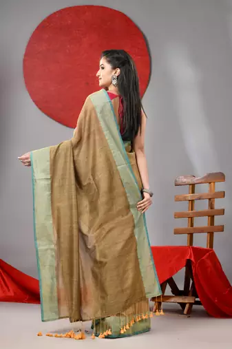 Beige cotton soft saree with zari border