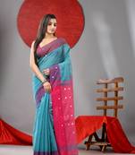 Sea green cotton blend saree with sequins work