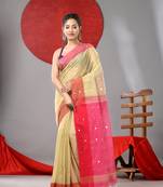 Yellow cotton blend soft saree with sequins work