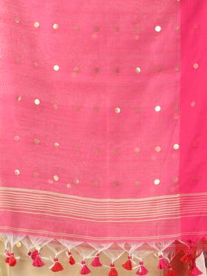 Yellow cotton blend soft saree with sequins work 4