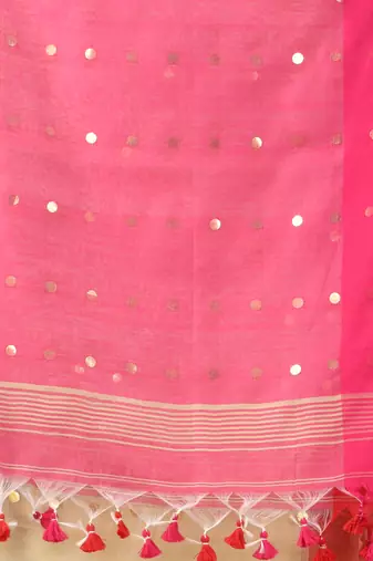 Yellow cotton blend soft saree with sequins work