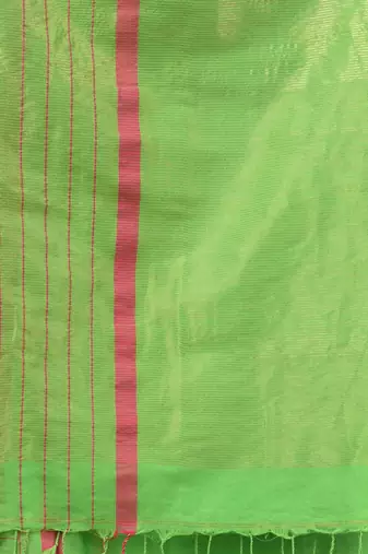 Parrot green cotton soft saree with checked box border