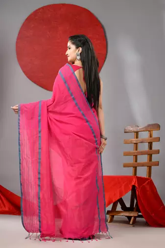 Pink cotton soft saree with checked box border