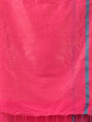 Pink cotton soft saree with checked box border 4