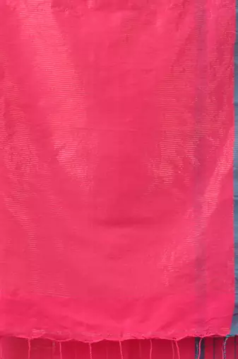 Pink cotton soft saree with checked box border
