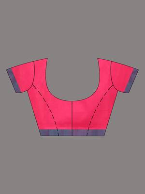 Pink cotton soft saree with checked box border 5