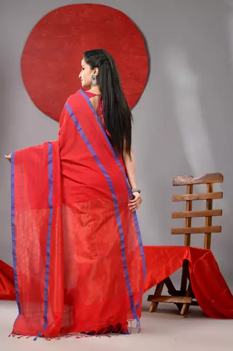 Red cotton soft saree with checked box designs