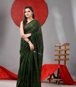 Green cotton soft saree with stripe designs