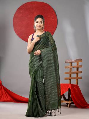 Green cotton soft saree with check designs 1