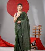 Green cotton soft saree with check designs
