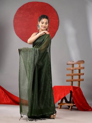 Green cotton soft saree with check designs 2