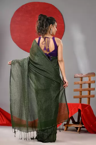 Green cotton soft saree with check designs