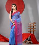 Sky blue cotton blend soft saree with kantha style