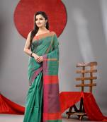 Green cotton blend soft saree with kantha style
