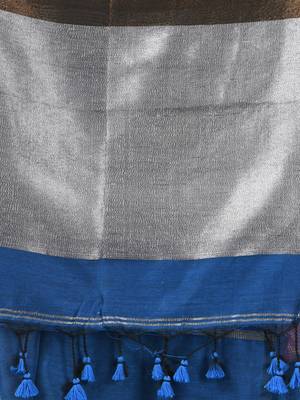 Sapphire blue cotton soft saree with stripe designs 4