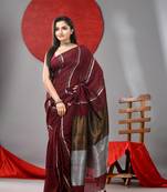 Maroon cotton soft saree with stripe designs