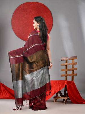Maroon cotton soft saree with stripe designs 3