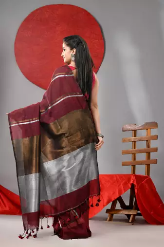 Maroon cotton soft saree with stripe designs