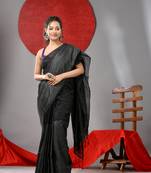 Black cotton soft saree with stripe designs
