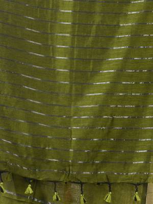 Moss green cotton soft saree with stripe designs 4