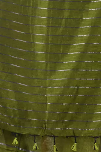 Moss green cotton soft saree with stripe designs