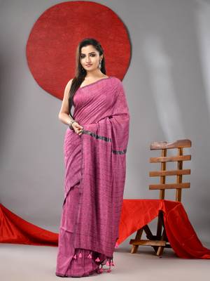 Lilac cotton soft saree with stripe designs 1