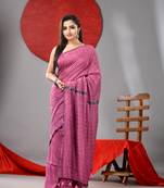Lilac cotton soft saree with stripe designs