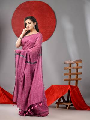 Lilac cotton soft saree with stripe designs 2
