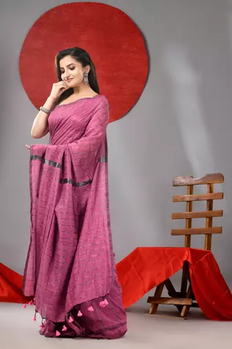 Lilac cotton soft saree with stripe designs