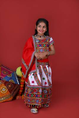Banjara India Kutchi Emboidered White Girls Chaniya Choli with Dupatta (KCC-WAVE) - WHITE 1