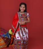 Banjara India Kutchi Emboidered White Girls Chaniya Choli with Dupatta (KCC-WAVE) - WHITE