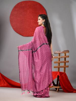 Lilac cotton soft saree with stripe designs 3