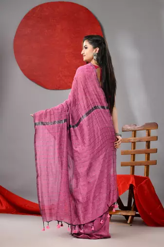 Lilac cotton soft saree with stripe designs