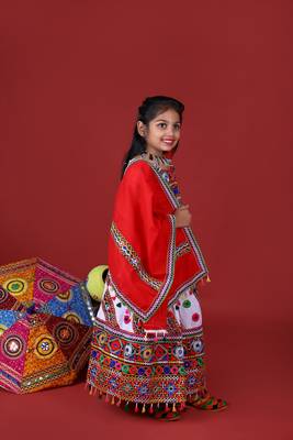 Banjara India Kutchi Emboidered White Girls Chaniya Choli with Dupatta (KCC-WAVE) - WHITE 2