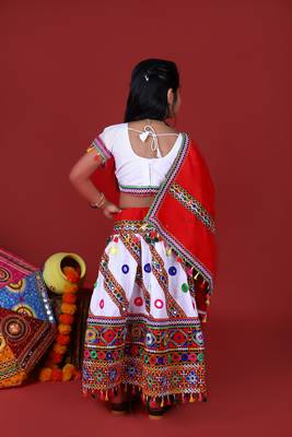 Banjara India Kutchi Emboidered White Girls Chaniya Choli with Dupatta (KCC-WAVE) - WHITE 3