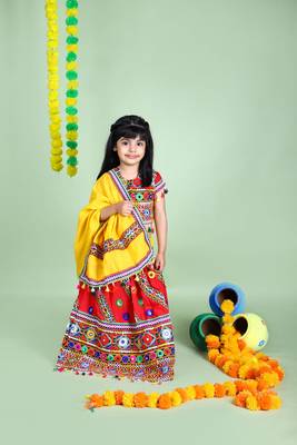 Banjara India Kutchi Emboidered Red Girls Chaniya Choli with Dupatta (KCC-WAVE) - Red 1