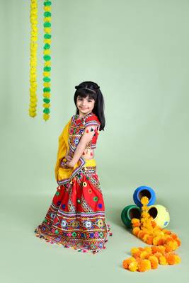 Banjara India Kutchi Emboidered Red Girls Chaniya Choli with Dupatta (KCC-WAVE) - Red 2