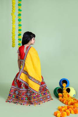 Banjara India Kutchi Emboidered Red Girls Chaniya Choli with Dupatta (KCC-WAVE) - Red 3