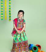 Banjara India Kutchi Emboidered Green Girls Chaniya Choli with Dupatta (KCC-WAVE) - Green
