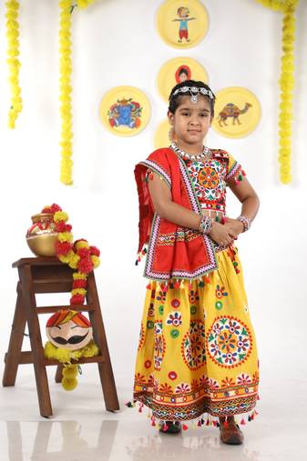 Banjara India Kutchi Emboidered Yellow Girls Chaniya Choli with Dupatta (KCC-RING) - YELLOW