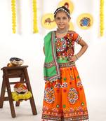 Banjara India Kutchi Emboidered Orange Girls Chaniya Choli with Dupatta (KCC-RING) - ORANGE