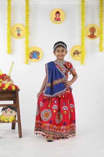 Banjara India Kutchi Emboidered Pink Girls Chaniya Choli with Dupatta (KCC-RING) - Pink