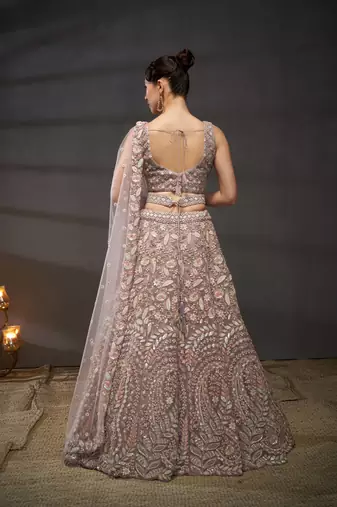 Mauve Net Multi Sequins with heavy Zarkan embroidery Lehenga choli & Dupatta