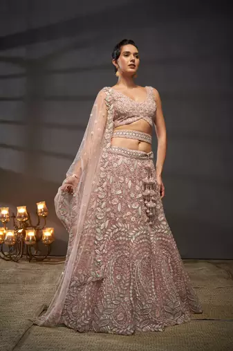 Pink Net Multi Sequins with heavy Zarkan embroidery Lehenga choli & Dupatta