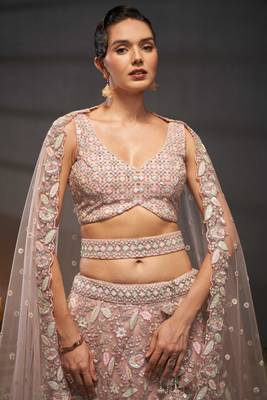 Pink Net Multi Sequins with heavy Zarkan embroidery Lehenga choli & Dupatta 4