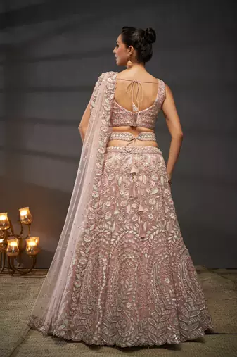 Pink Net Multi Sequins with heavy Zarkan embroidery Lehenga choli & Dupatta